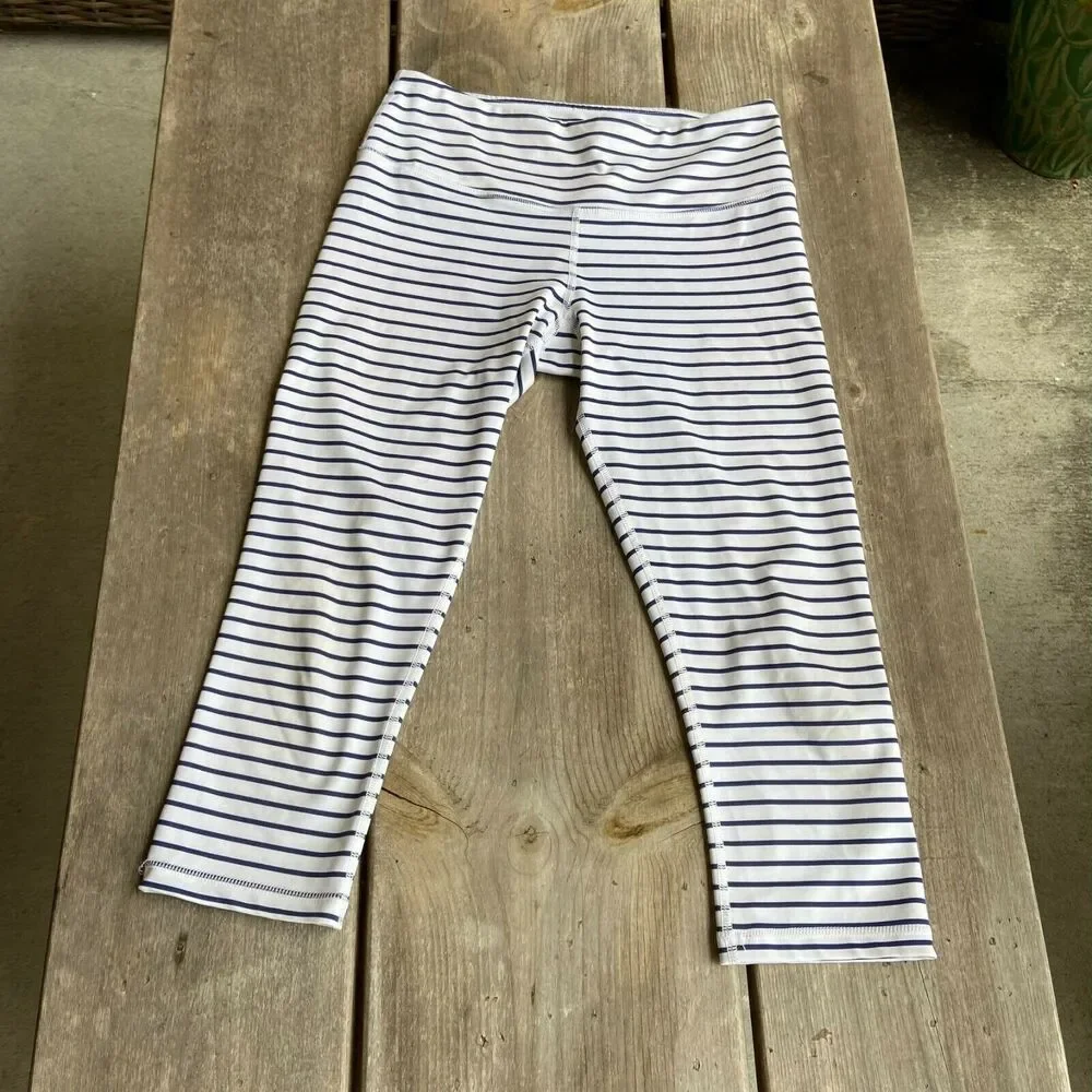 Scorpio Sol Womens Leggings Size XS Navy Blue White Striped‎ Cropped Length